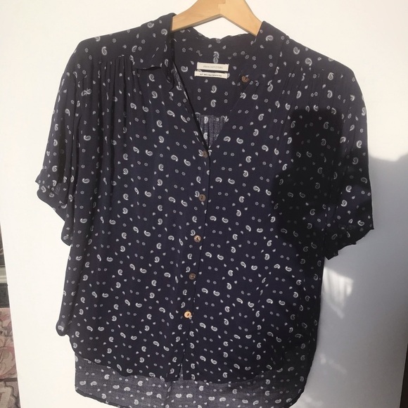Urban outfitters SP button down top Navy print - Picture 1 of 4